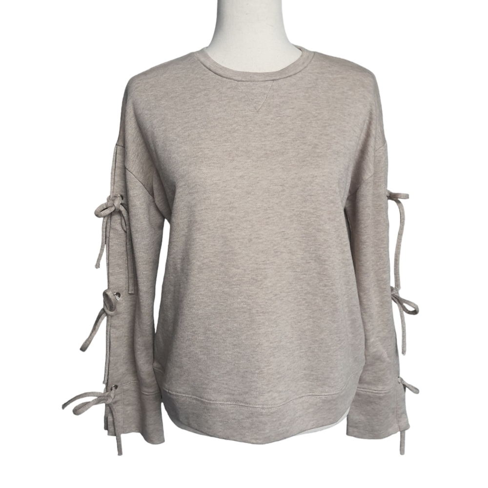 Tie Sleeve Terry Sweater Crew Neck Heather Light Brown Size 38